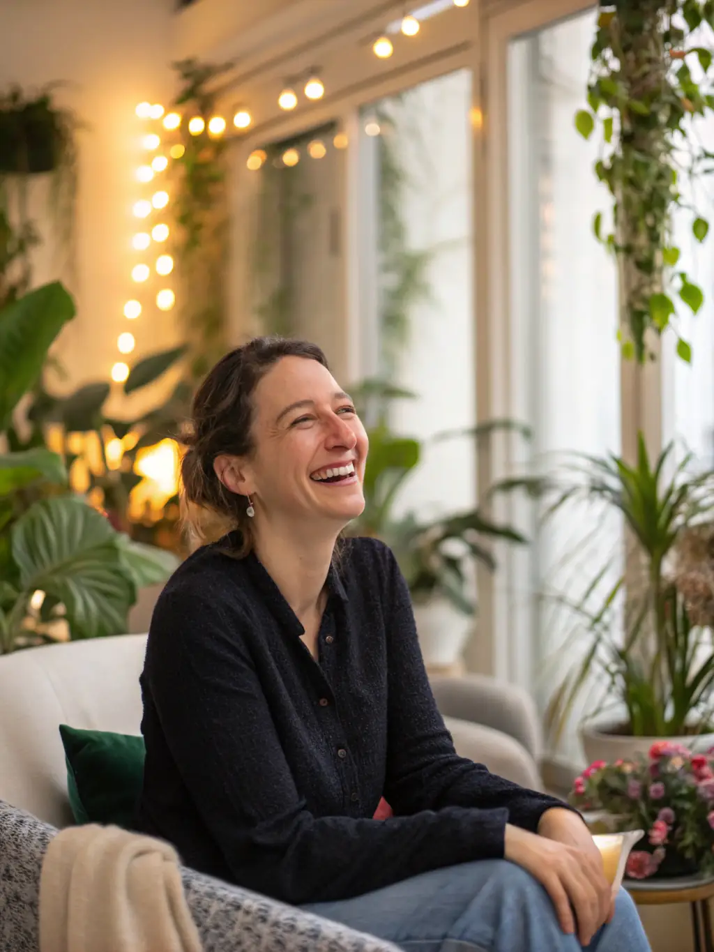A warm and supportive bilingual coordinator assisting a couple with their pre-IVF preparations, reviewing documents and answering questions in a comfortable setting.