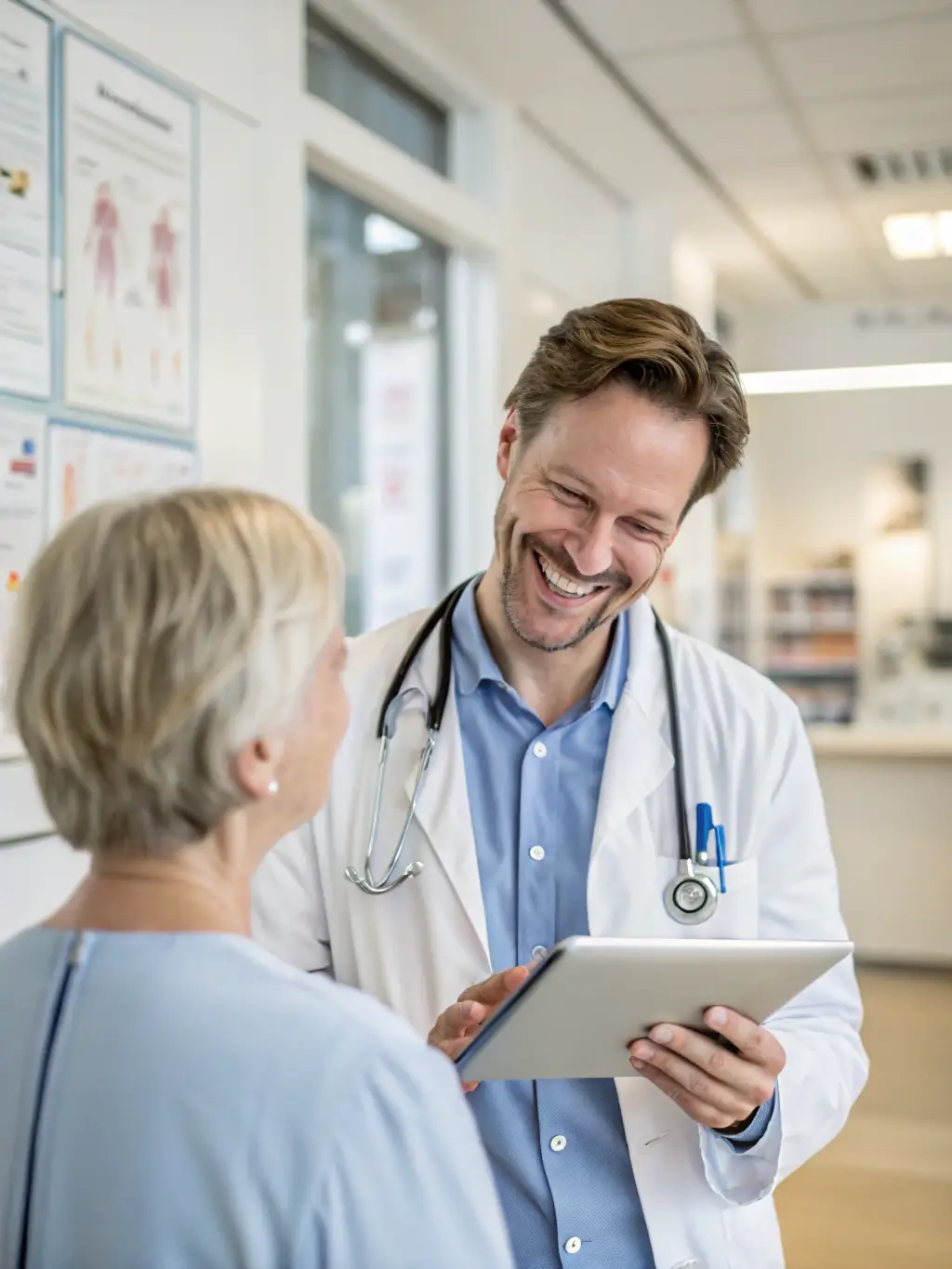 A translator assisting a client during a medical consultation, ensuring accurate and clear communication between the patient and the medical team.