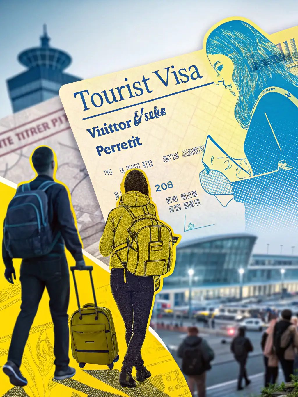 A collage of icons representing various services like translation, document preparation, and logistical support, illustrating comprehensive services.